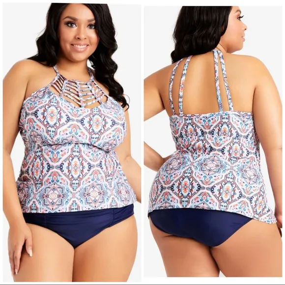 RAISINS CURVE BOA halter TANKINI swim top 24W - Image 2