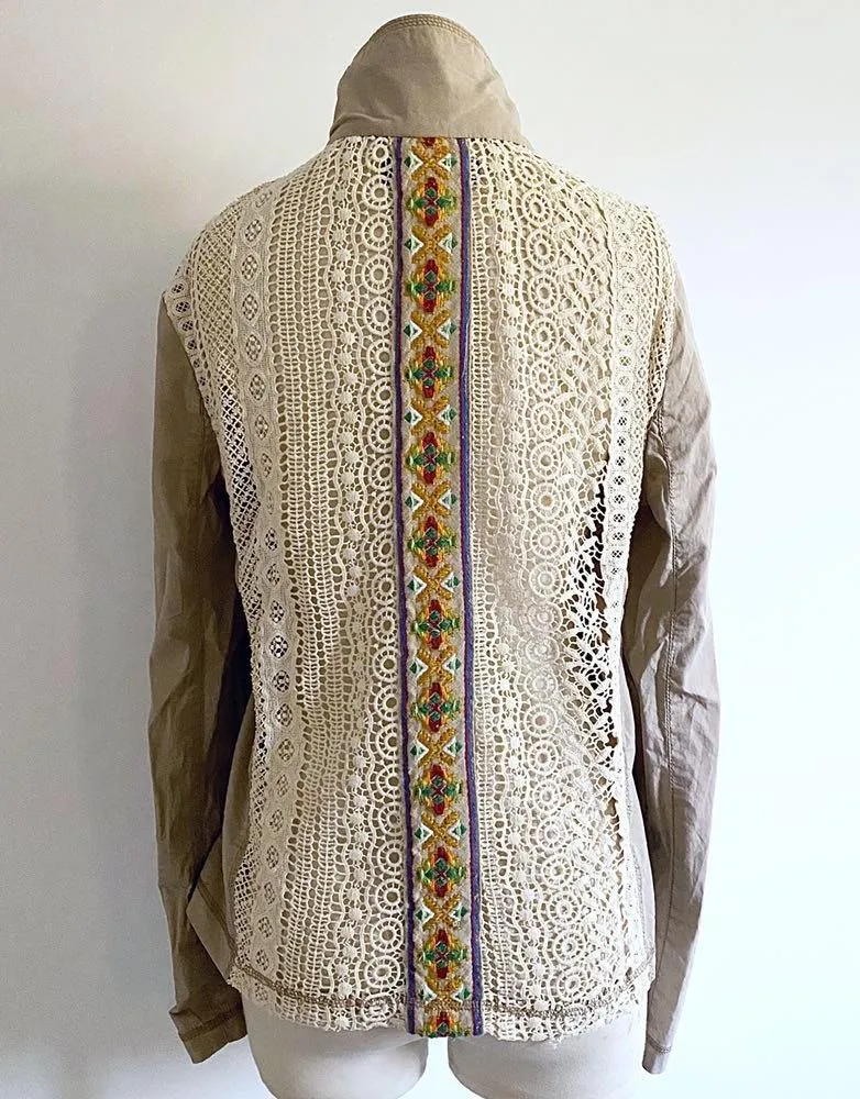 Crochet Sheer Back Lightweight Jacket Tan - Image 3