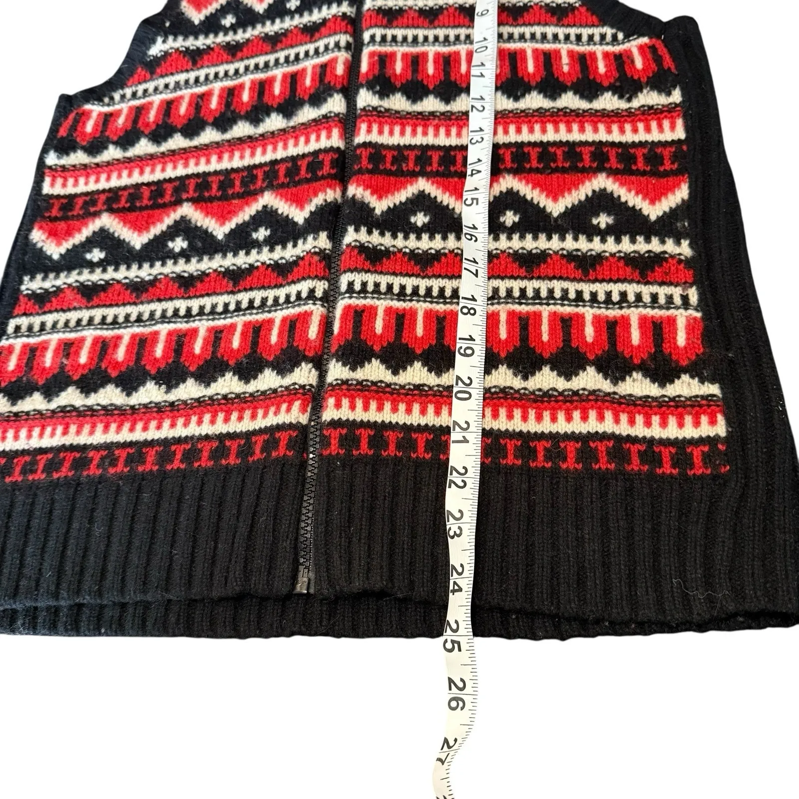 Lauren Ralph Lauren Fair Isle Knit‎ Vest Full Zip Women Size L Red Black White - Image 7