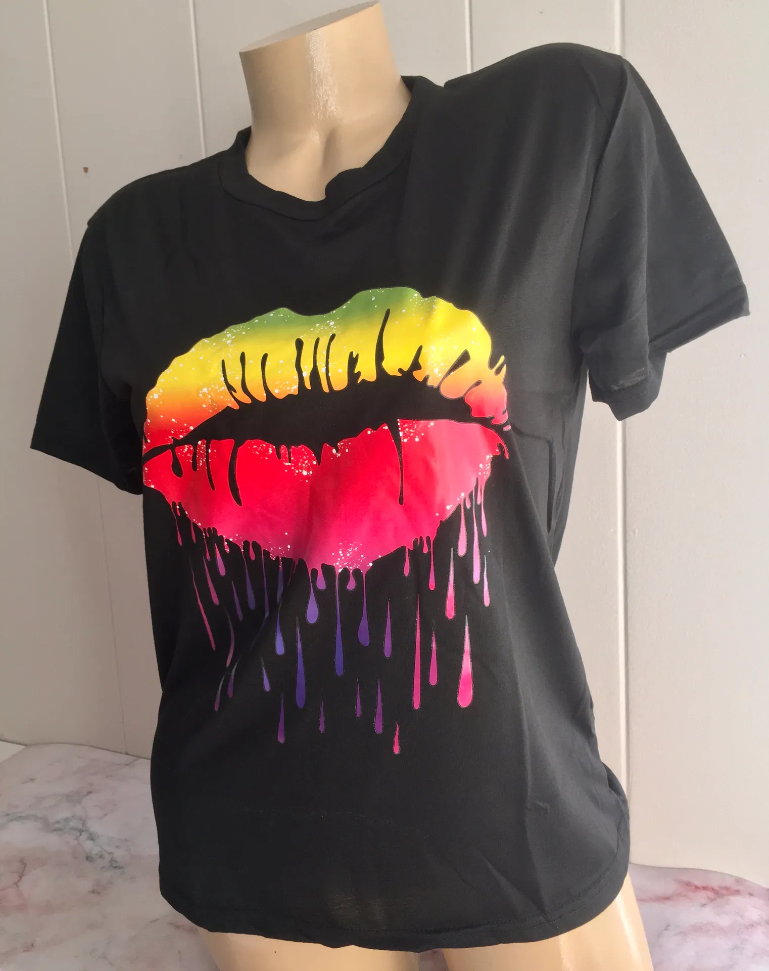 Lip Print Shirt, XL Black - Image 3