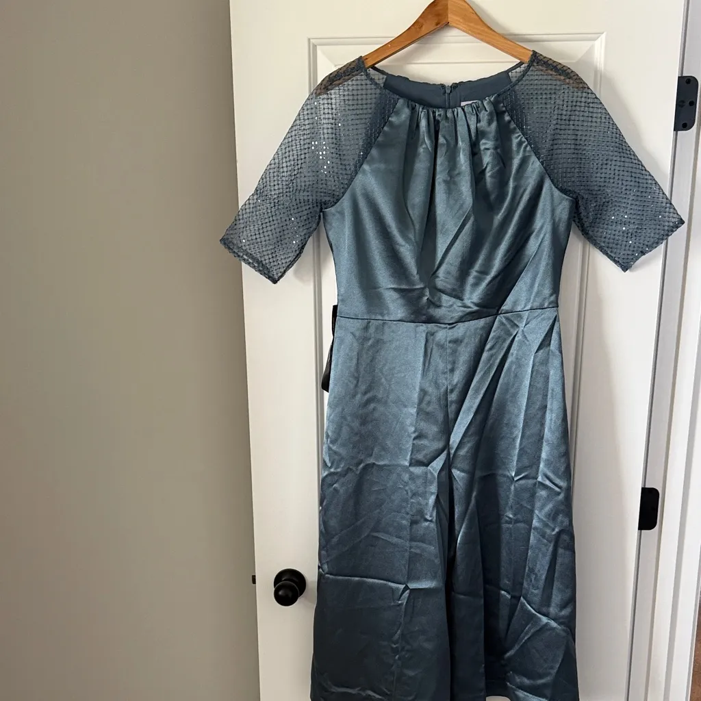 J S Collections Leila Sheer Crop Blue wide leg Jumpsuit New Size 8 - Image 6