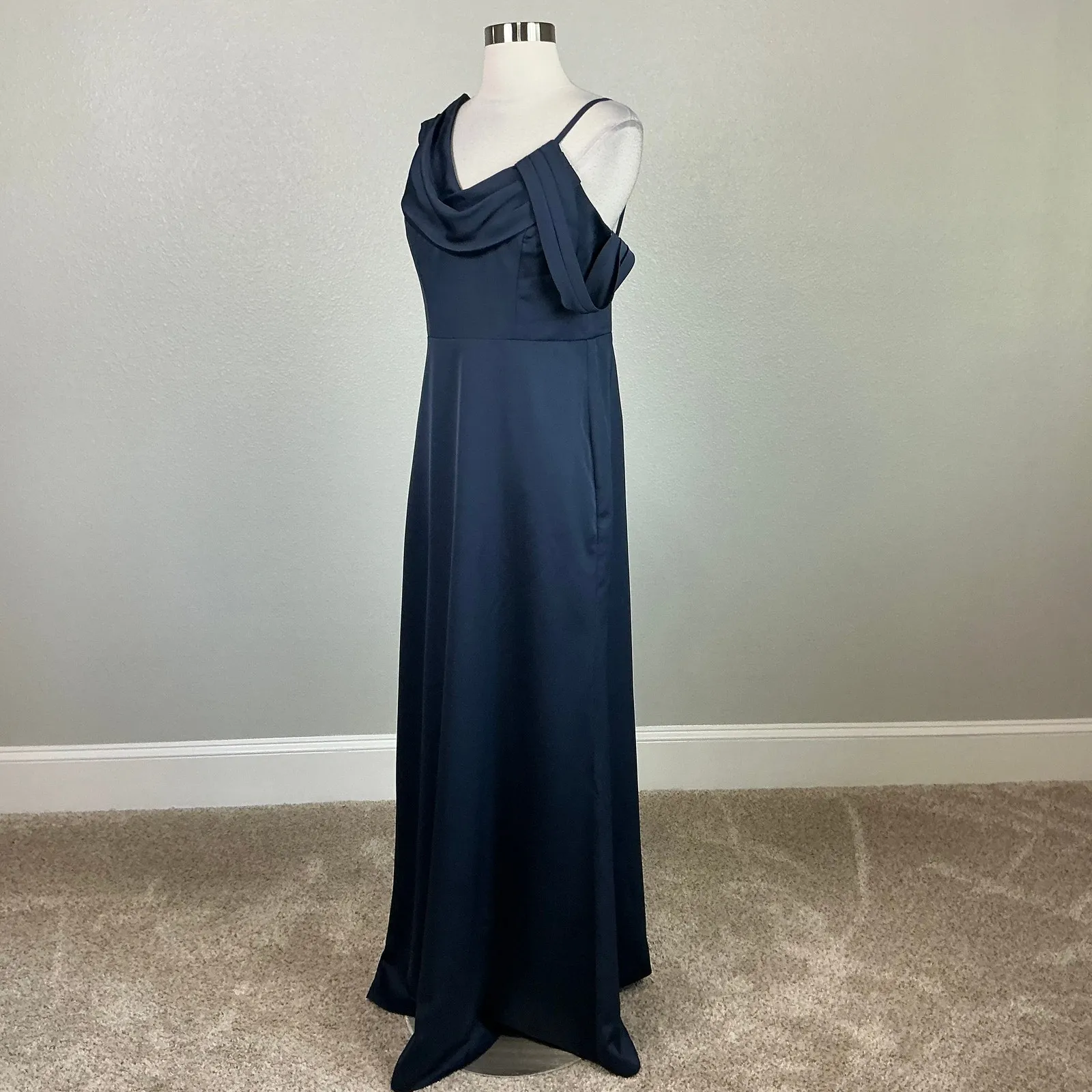 AQUA One Shoulder Backless Long Evening Gown Navy Blue Size 6 Formal Dress - Image 5