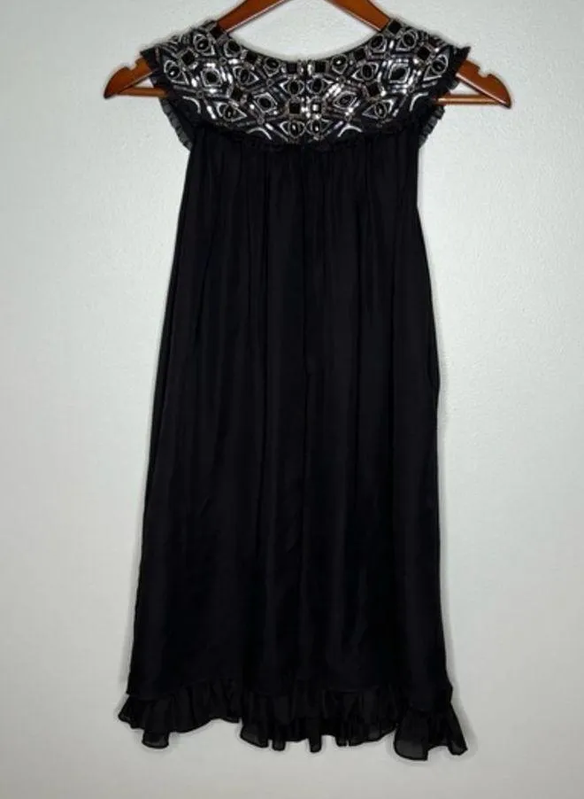 Alice + Olivia Black Beaded Neckline Cocktail trapeze Dress Sleeveless sz small - Image 4