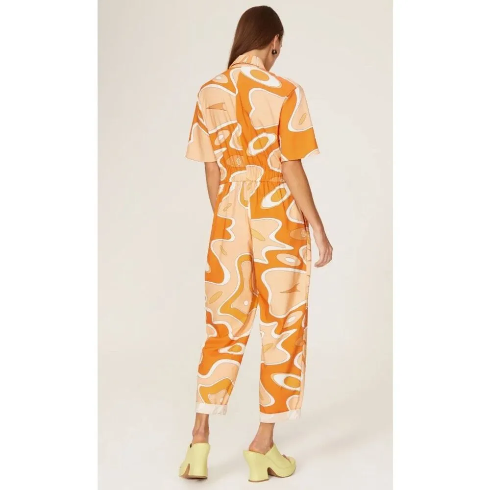 Sara Battaglia Abstract Collared Jumpsuit Rent the Runway Preloved S Orange - Image 2