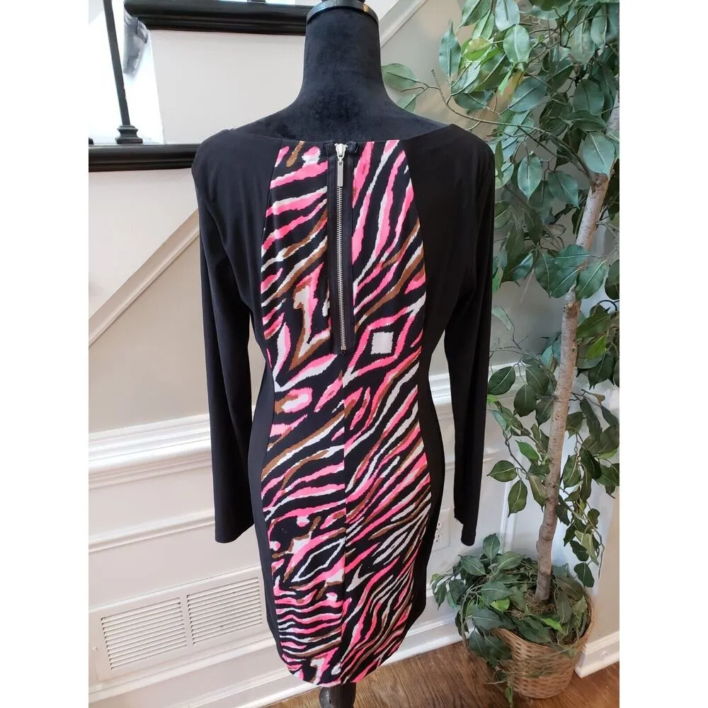 BISOU BISOU Women's Multi Animal Print Back Zip Long Sleeve Knee Length Dress 10 - Image 2