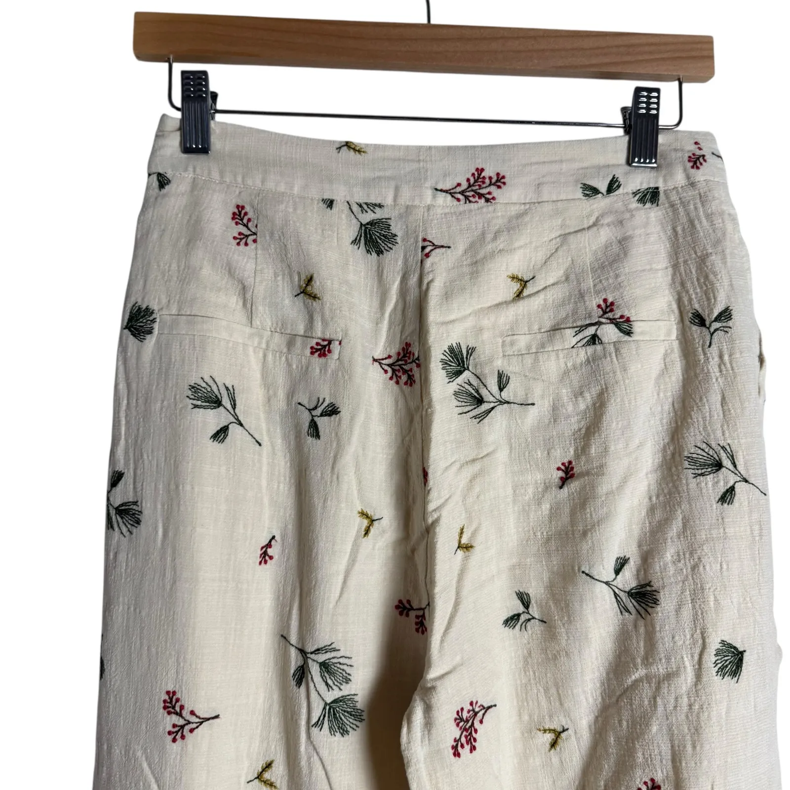 Kourt Sheri Cream Floral Embroidered High Waist Wide Leg Pants Size 2 - Image 11