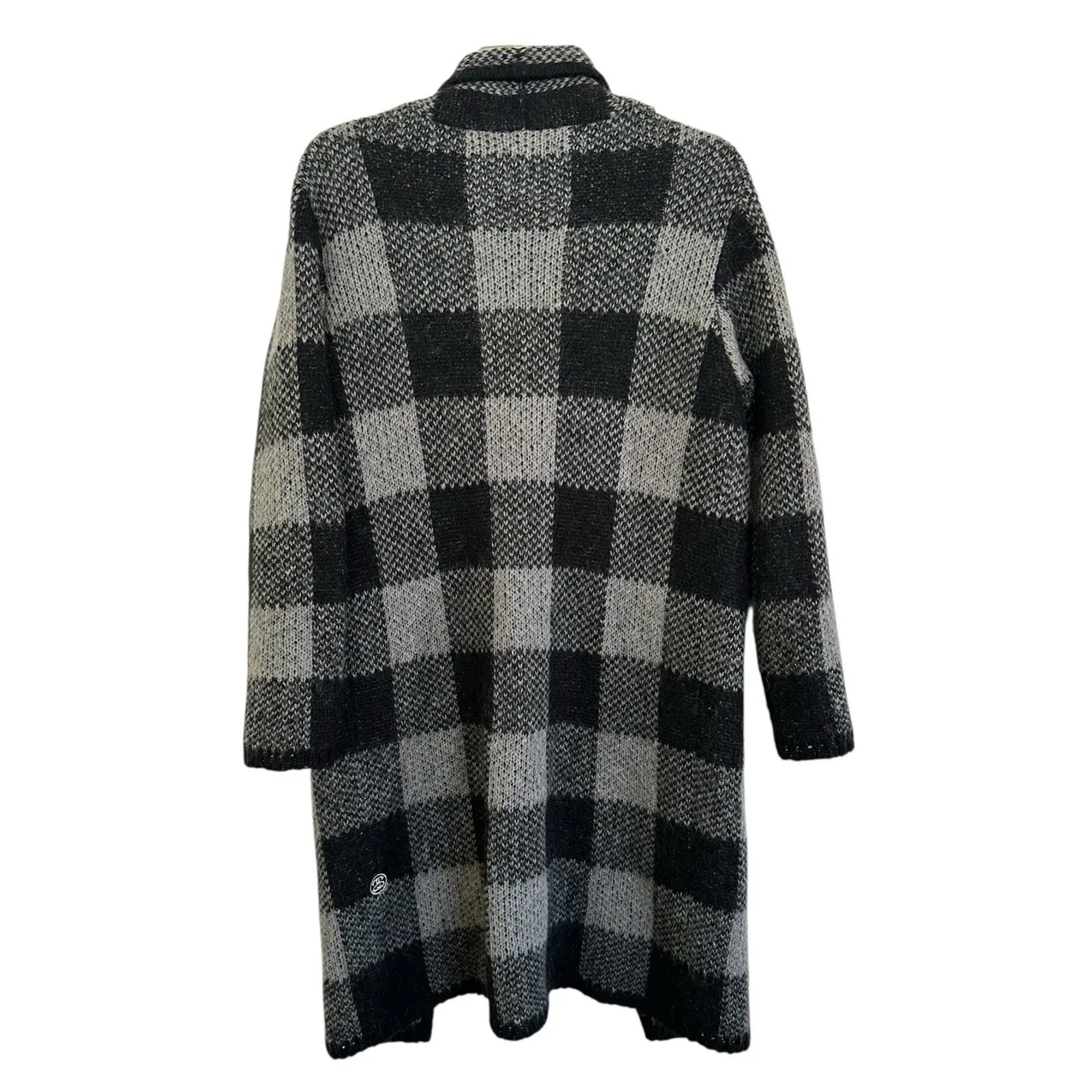 Stussy Wool Blend Cardigan Women's Small Open Wrap Collared Gray Black Ombre - Image 3