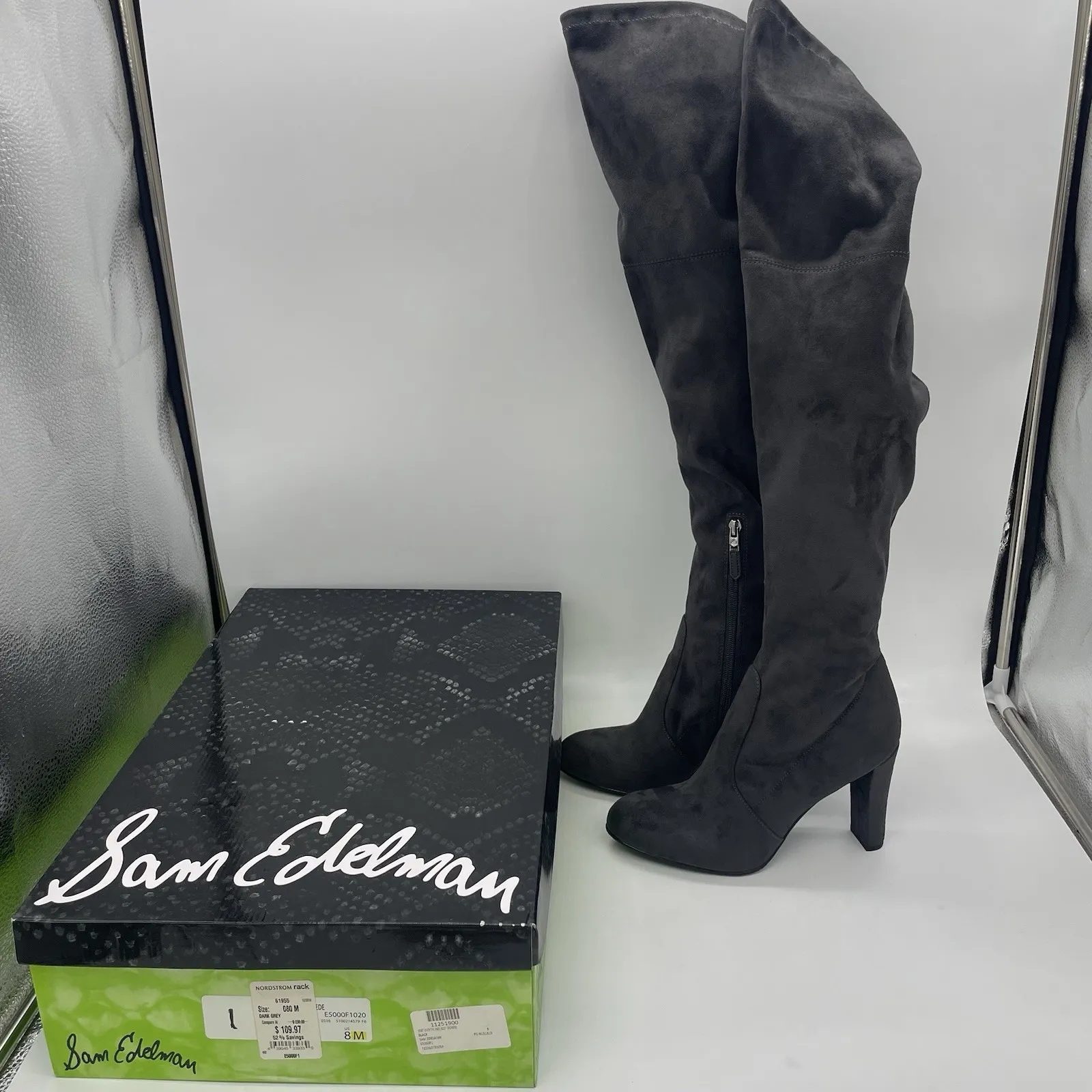 Sam Edelman Womens 8 Boots Kent Over the Knee Dark Gray Soft Vegan Suede Hi Heel - Image 2