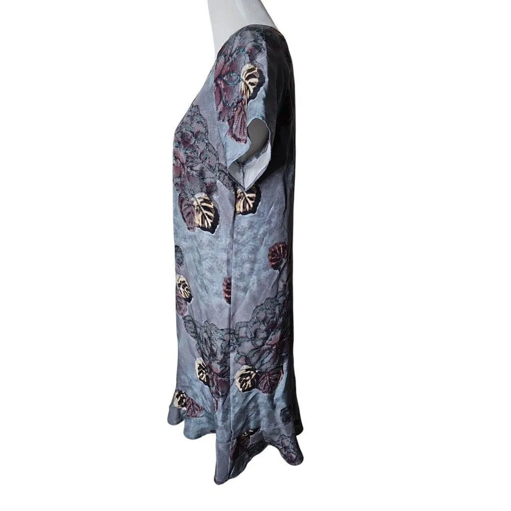 GARNET HILL Olivia Silk Dress Textured Floral Short Sleeved Ruffle Hem Size 10 - Image 3