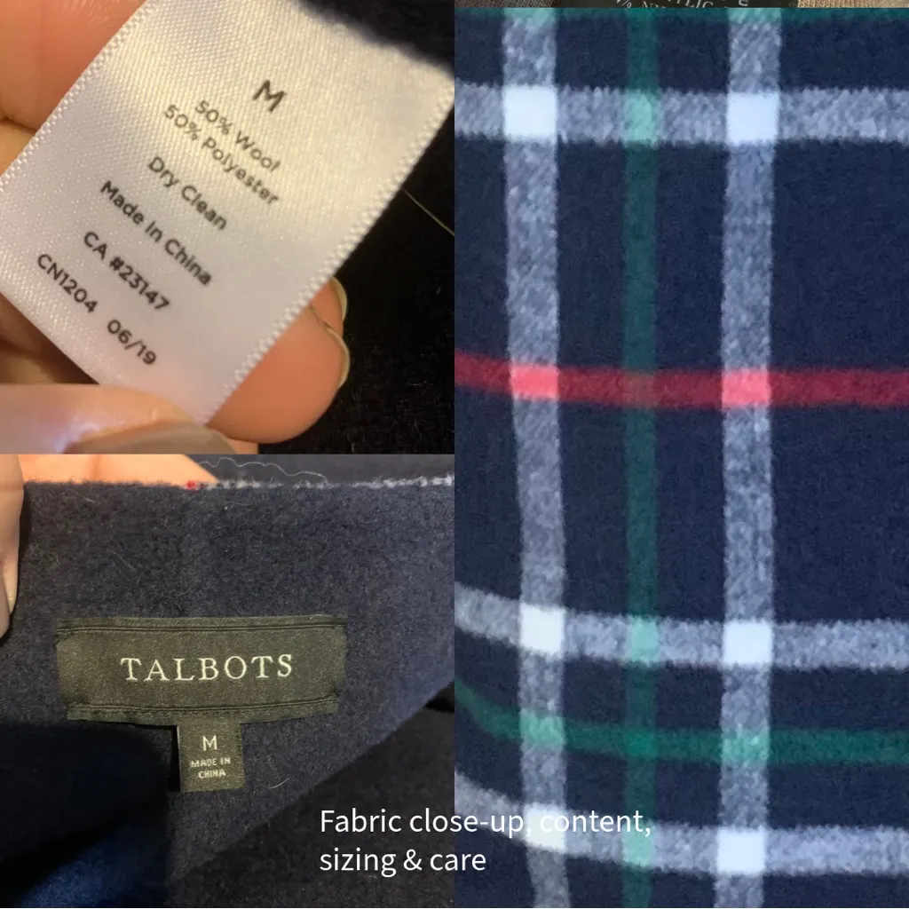 TALBOTS BLUE, RED & WHITE WOOL BLEND  "DOUBLE FACE PLAID TOPPER "JACKET (M) - Image 10