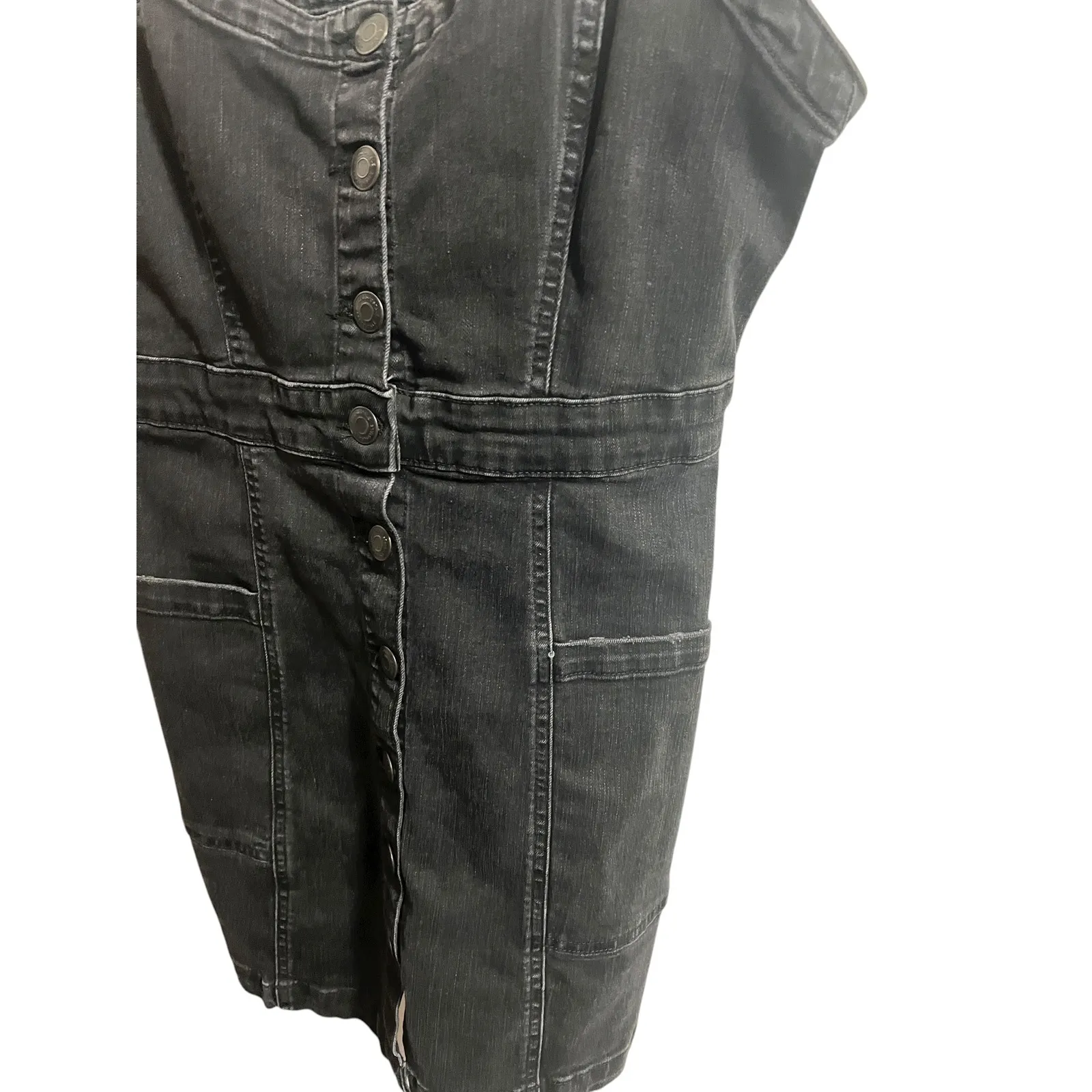 Aeropostale Dress Large Button Front Fitted Washed Black Denim Overalls - Image 5