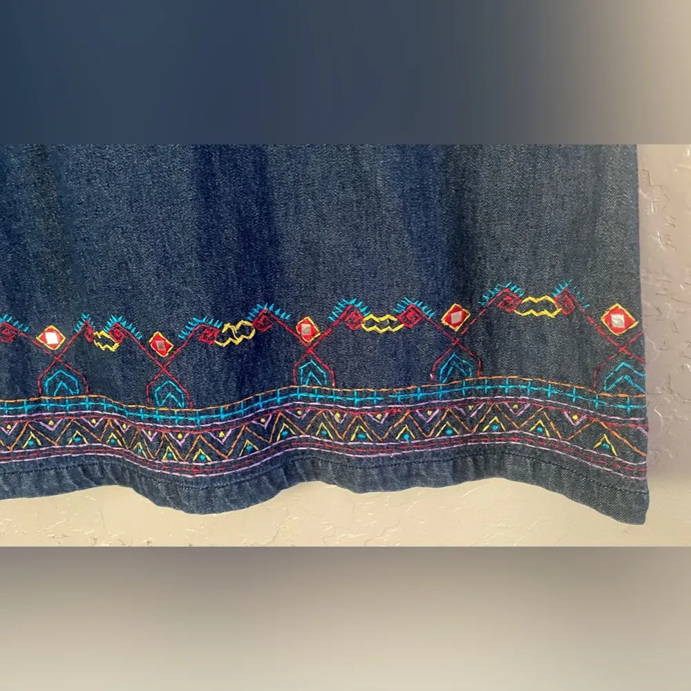 Bleu Bayoo Women's Dress Sz S Denim Comfy Patio Dress Embroidered Blue - Image 9