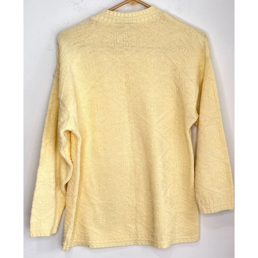 Vtg 70s Sasson Knit Sweater Yellow Crew Floral Size M USA Size M - Image 5