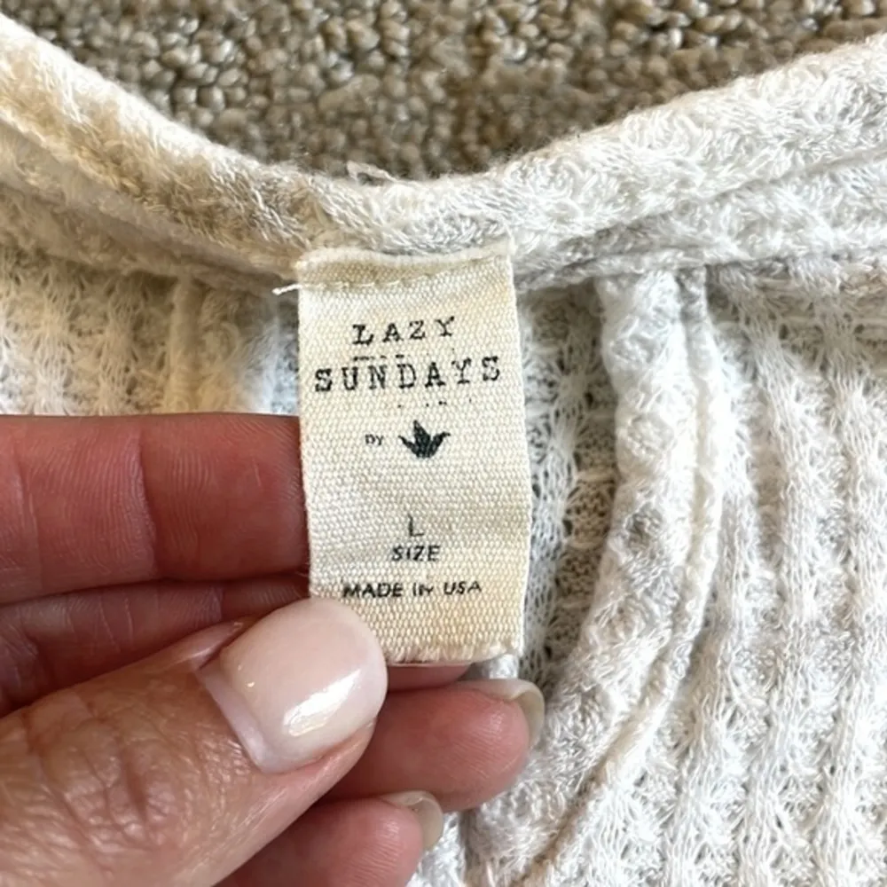 Lazy Sundays Cold Shoulder Long Sleeve Waffle Henley Top - Image 4