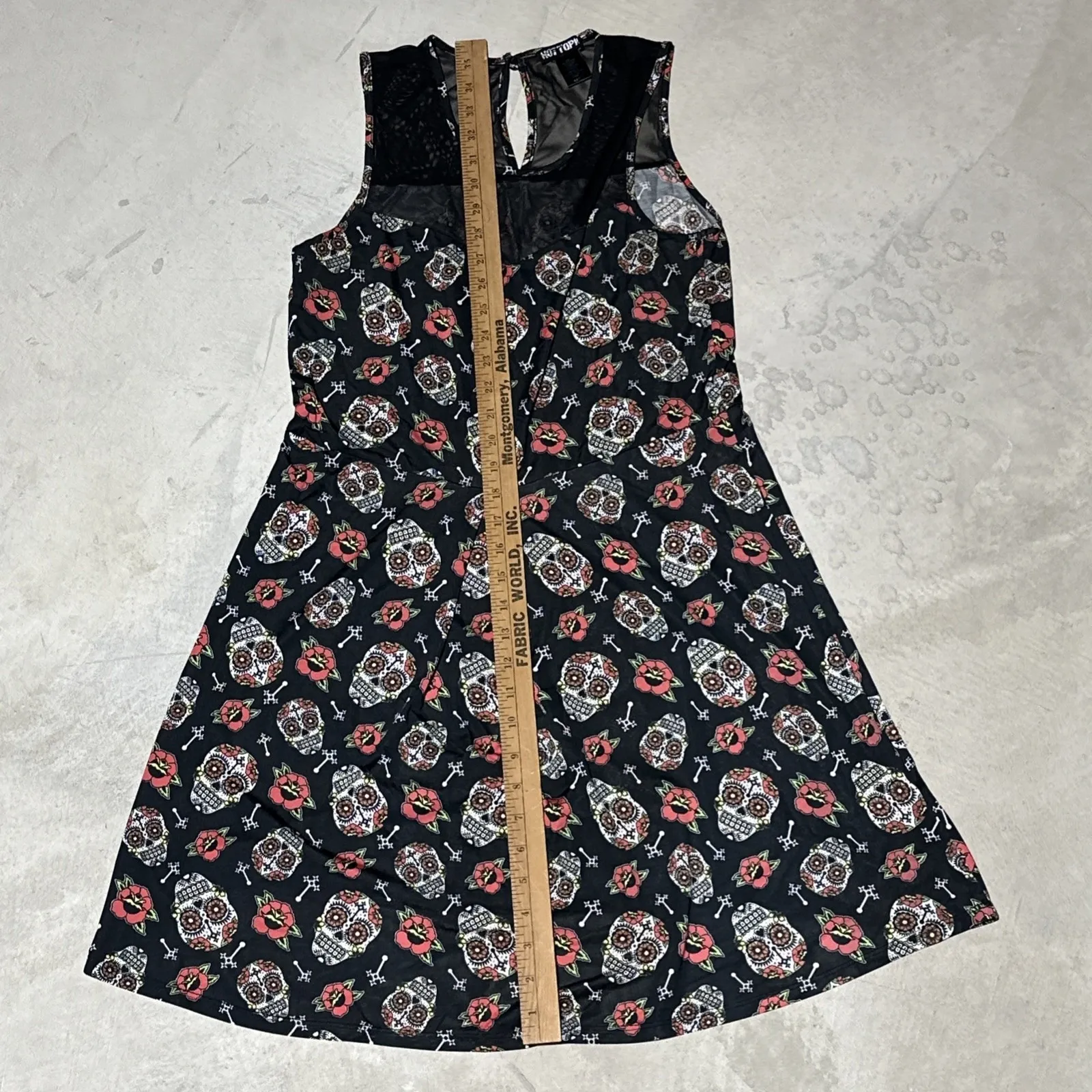 Hot Topic Women's Day Of The Dead Dress Skull Candy Mini Flowers SZ M Goth Punk - Image 5