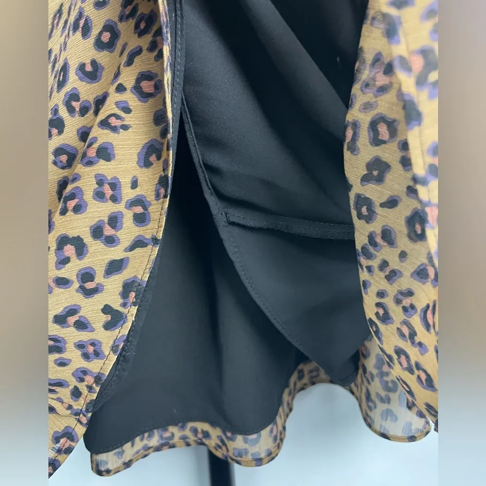 Express Brown Cheetah Print Smocked Mock Neck Tiered‎ Ruffle Mini Dress - Image 4