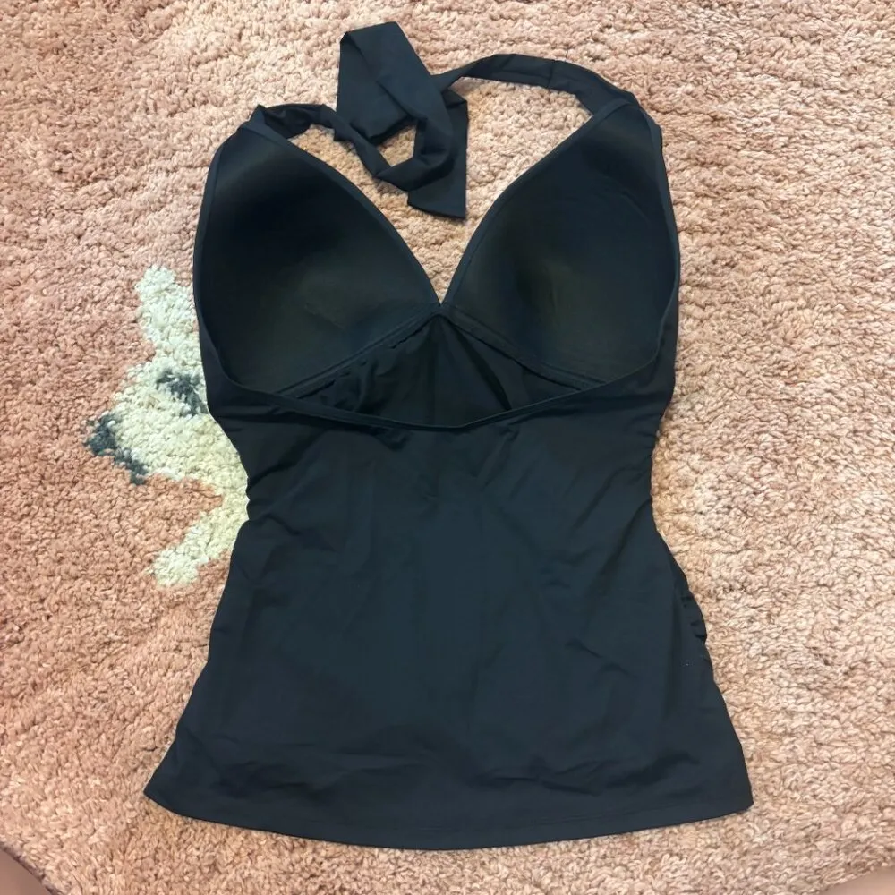 Lauren Ralph Lauren Halter Tankini Women Swim Top Solid Black - SEE MEASUREMENTS - Image 2