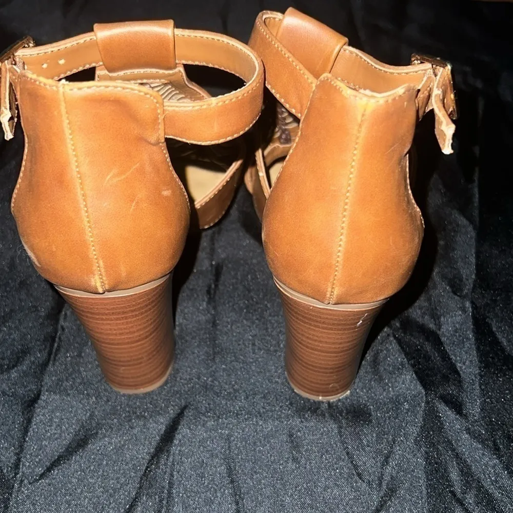 🎄Y not? Womens High Heels Sandals Sz 7.5 Strappy Cut Out Tan Strappy Sandals - Image 4