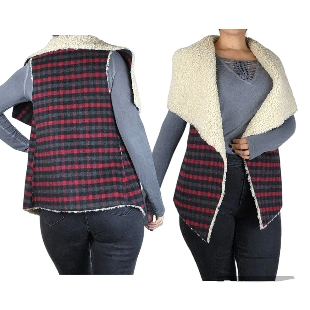 Ruyi Plaid Wool Blend Vest Fly Away Fall Winter Jacket Faux - Image 6