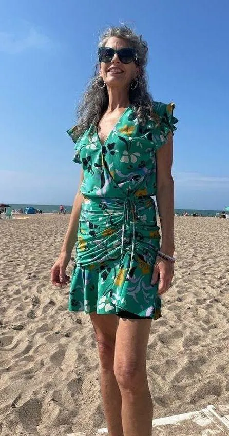 VERONICA BEARD Green Floral Printed Silk Ruched Ruffled Maria Dress Size 4 - Image 16