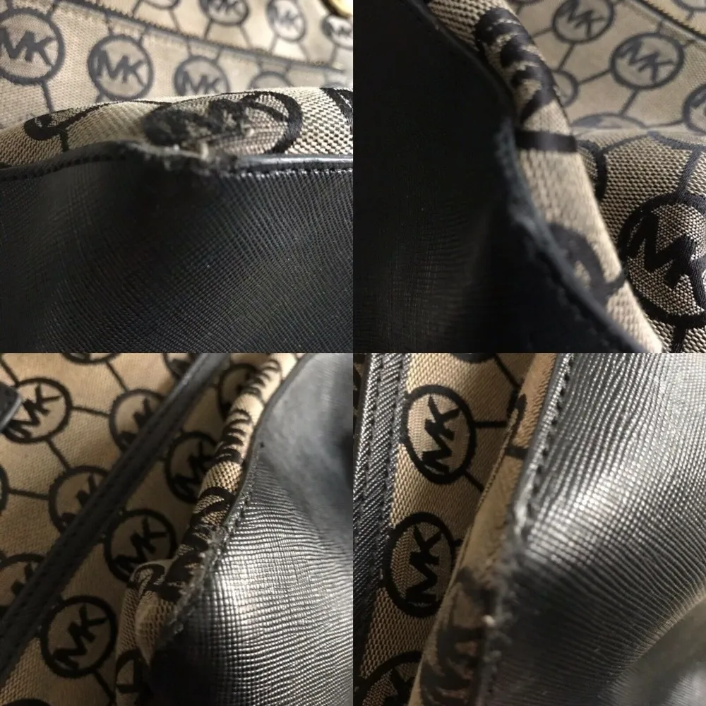 MICHAEL KORS Brown/Black Allover MK Logo Canvas Tote - Image 7