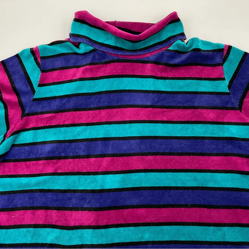 Vintage‎ Sweatshirt Striped Mock Neck Terrycloth Size 2X Top Long Sleeve Women - Image 6