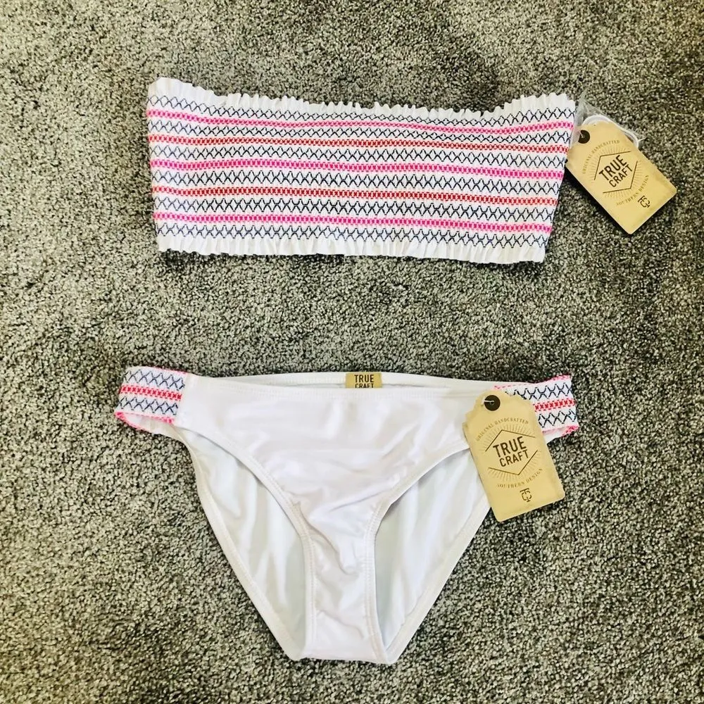 NWT True Craft Ocean Shore Smocked Bandaeu Top Bikini L/XL - Image 7