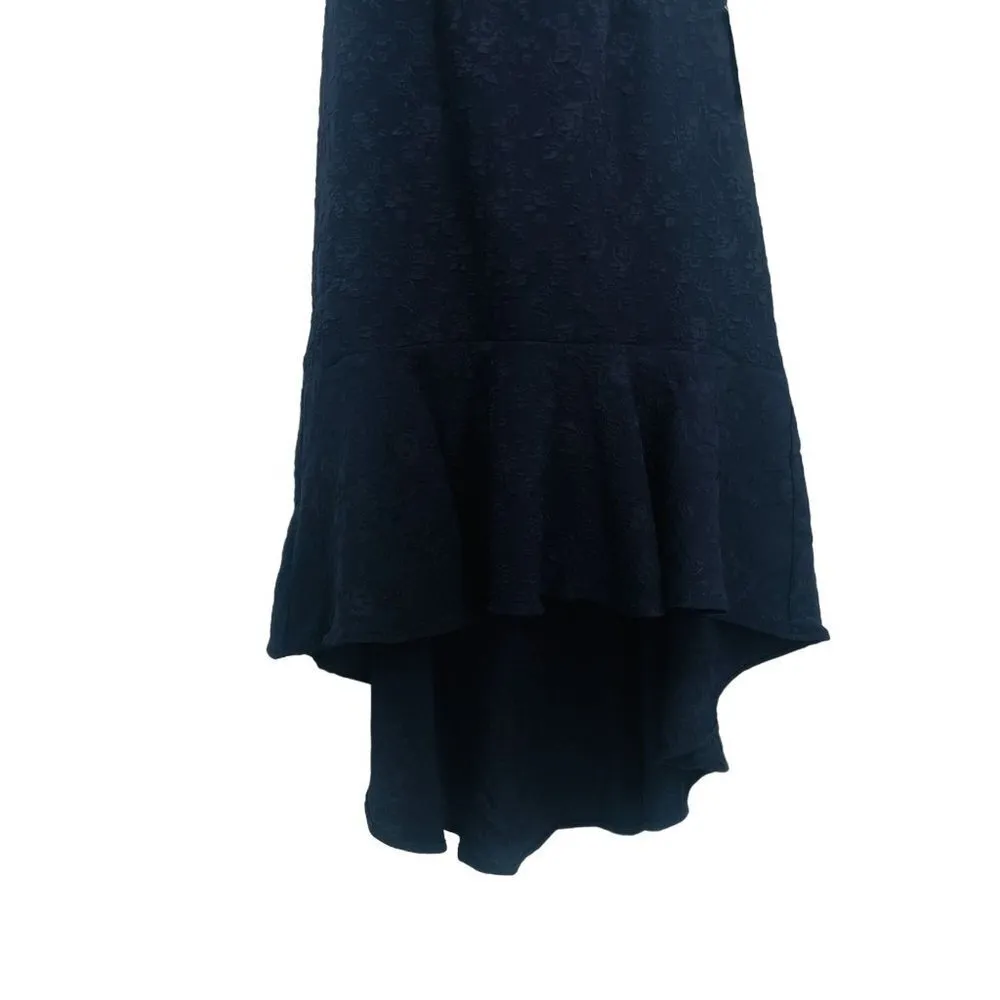 Lulu's Jacquard Sophisticated Soiree Navy Blue High Low Open Back Ruffles - Image 13