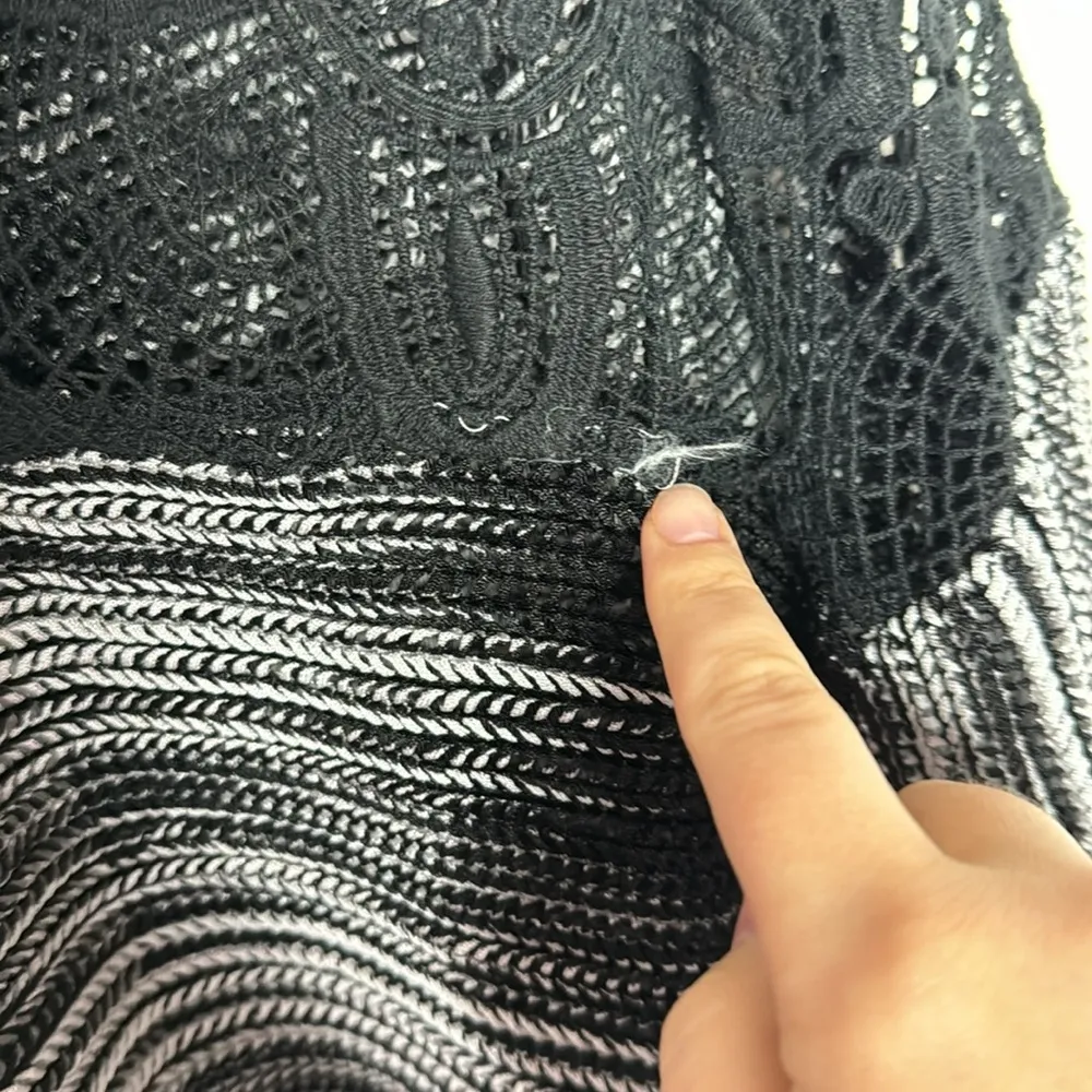 Alberto Makali space dye tape knit dolman sleeve crochet lace back jacket size M - Image 9