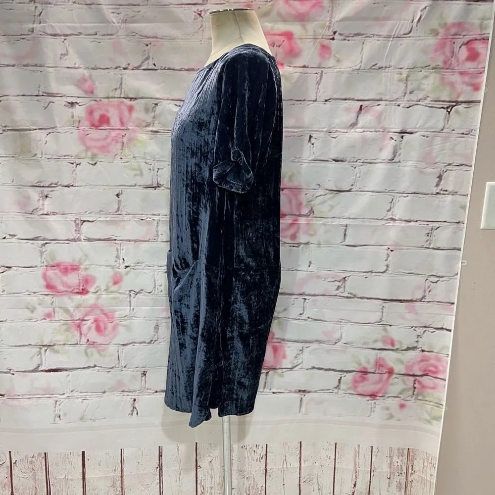 Floreat Anthropologie Women's Square Neck Short Sleeve Blue Velvet Shift Dress S - Image 10