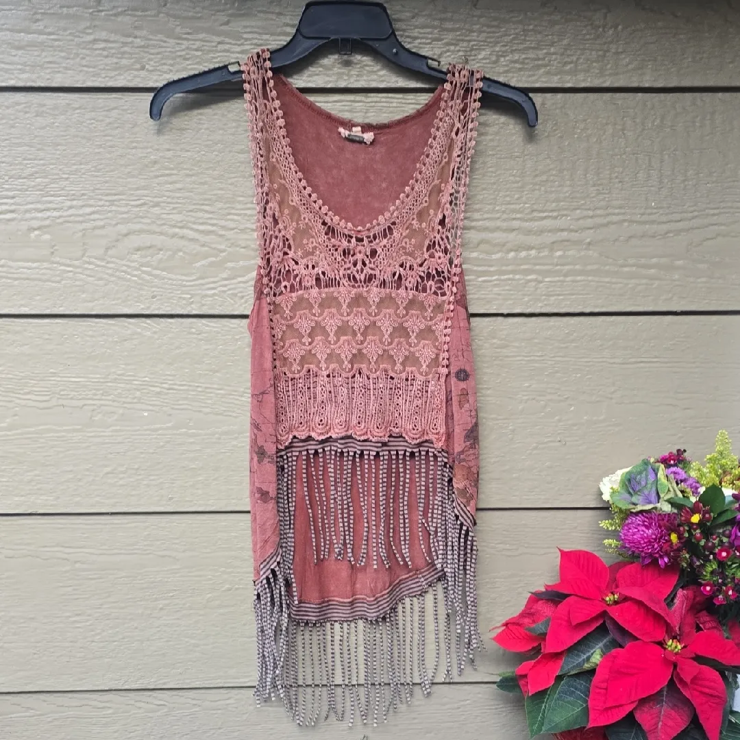 Buckle BKE Ginmicks Boho Crochet Lace Fringe Summer Tank top Xs - Image 4