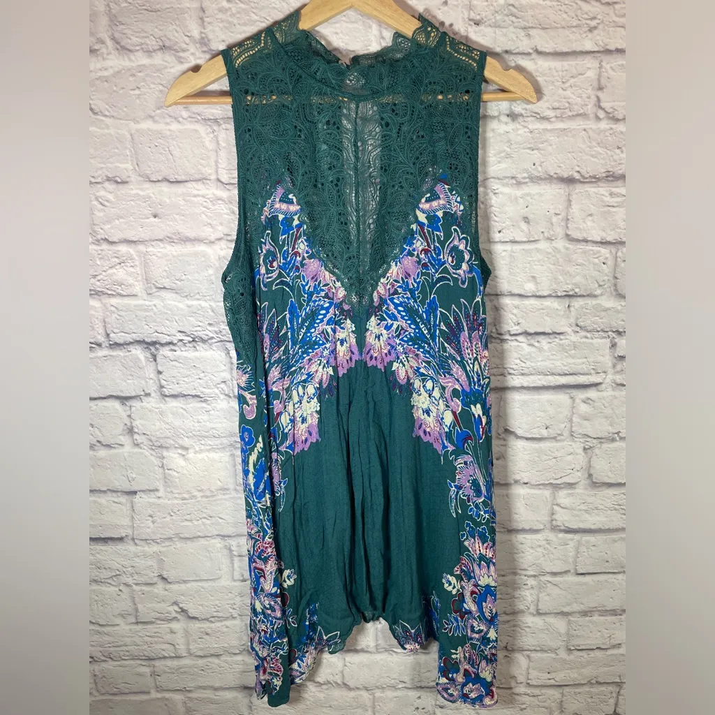 Intimately Free People Marsha Mini‎ Dress Green Floral V-Neck Sleeveless small - Image 3