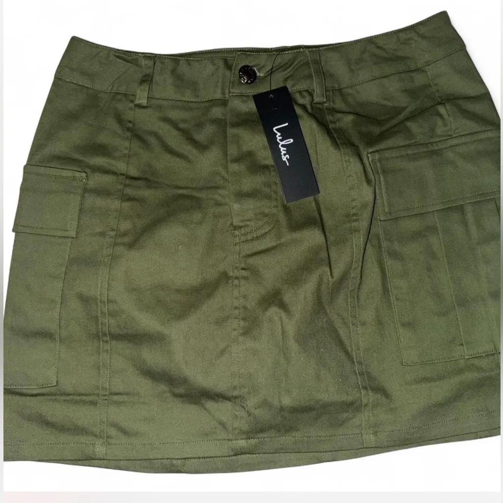 Trendsetting Aura Olive Green Cargo Mini Skirt - Image 5