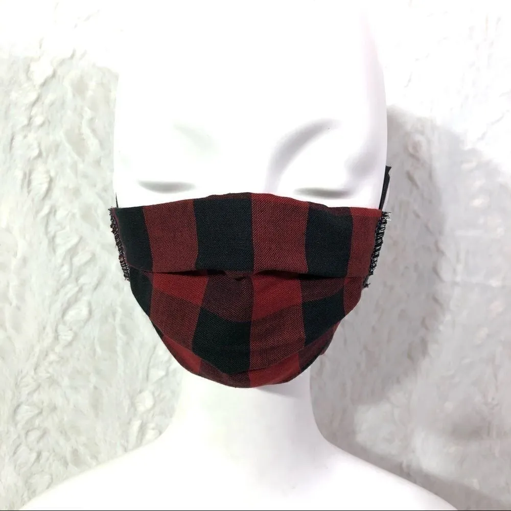 Buffalo plaid red face mask PPE protection cover - Image 2