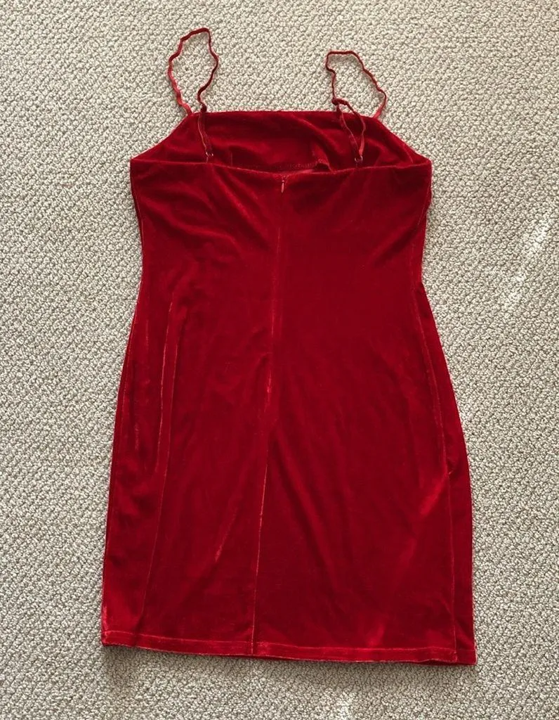 Lush Crushed Velvet Bright Red Christmas Holiday Dress Bodycon Medium Mini EUC - Image 13