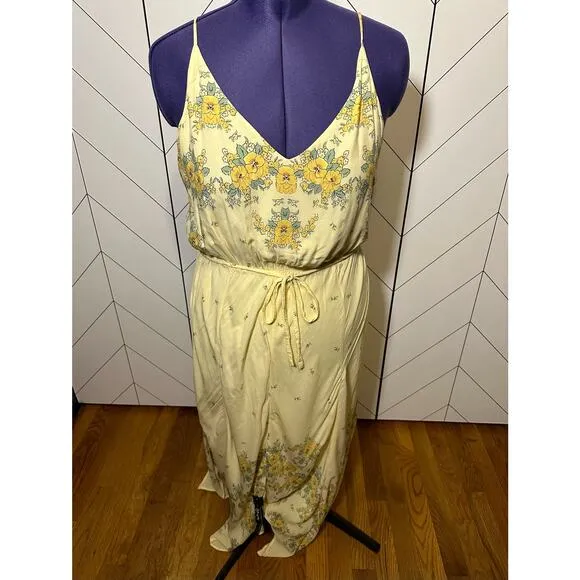Urban Outfitters Yellow Floral Handkerchief Spaghetti Strap Midi Dress Large - Image 2