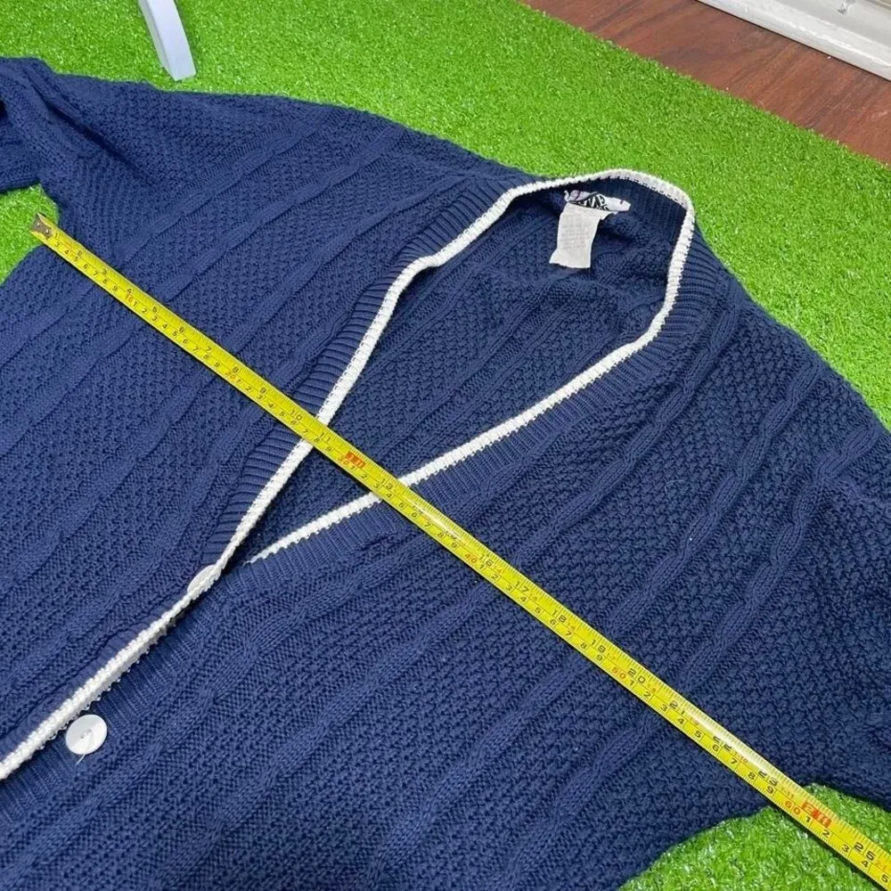 Vintage 90s Cricket Lane Women 20W Oversized Blue Open Front Cable Knit Cardigan Size undefined - Image 5