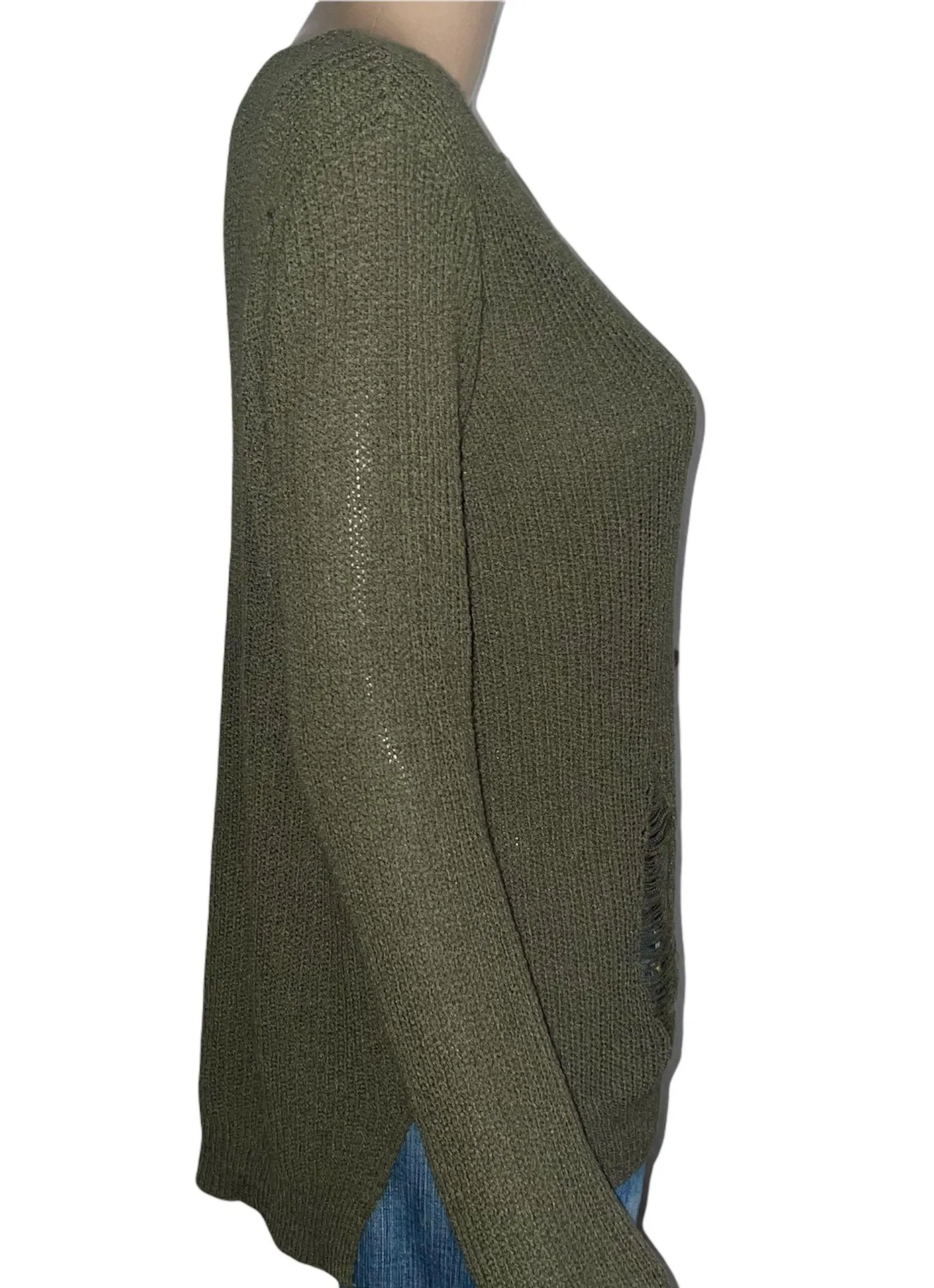 Miley + Molly Olive Distressed Sweater - Image 2