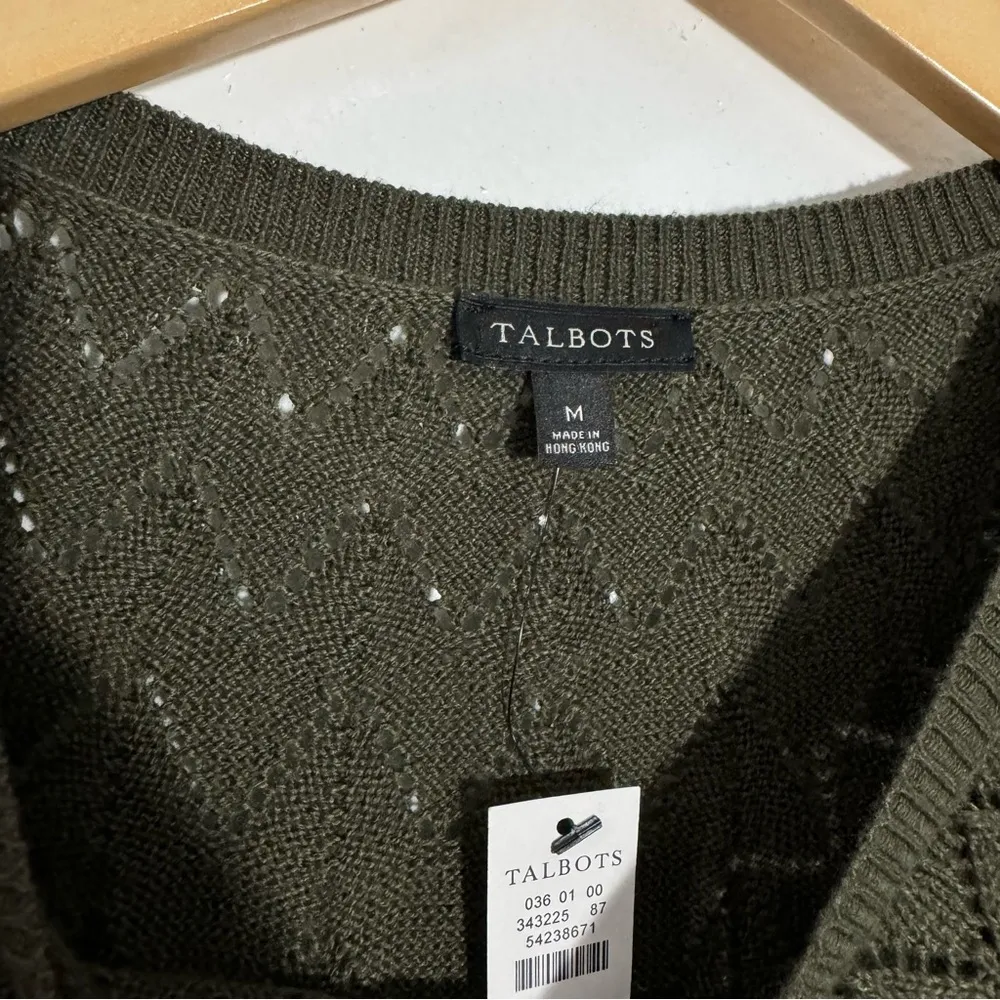 NWT Talbots Pointelle Detail Olive Green Sweater Sheath Dress Knee Length Size M - Image 7