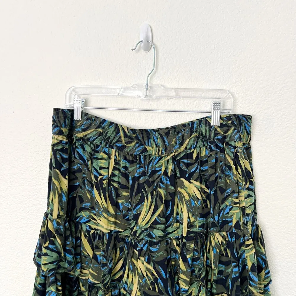 [ASOS Curve] Tropical Palm Print Ruffle Tiered Mini Skirt Elastic Waist Size 18 Green - Image 6