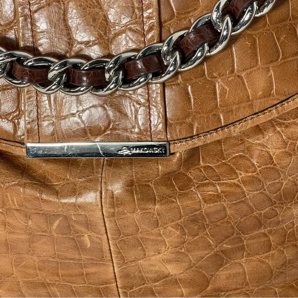 B MAKOWSKY Brown Crocodile Patterned Leather Satchel Purse - Image 9