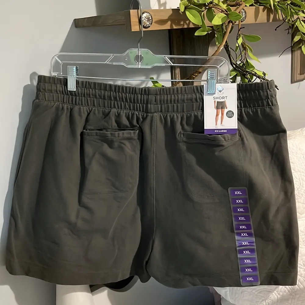 Twill Shorts Cotton Spandex Comfy Olive Green Elastic Drawstring Womens XXL Knit - Image 10