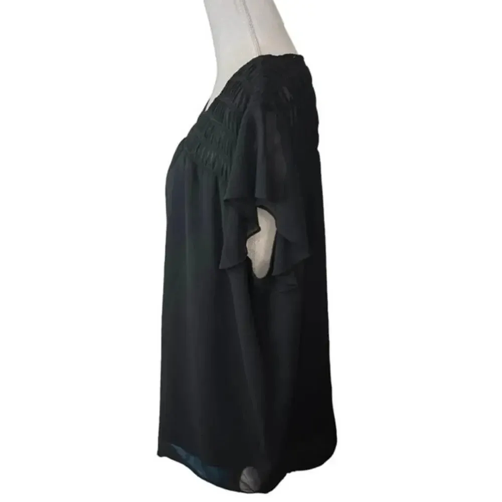 Carmen Marc valvo black chiffon smocked blouse - Image 2