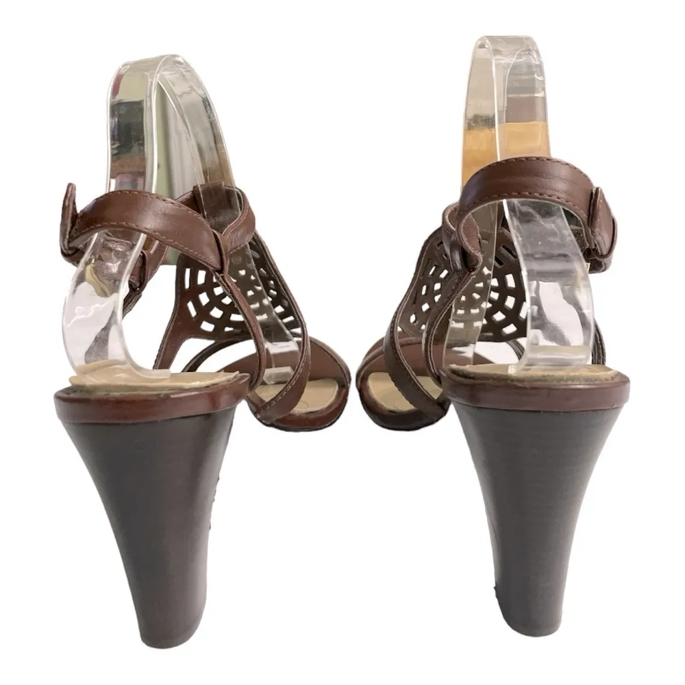 Tahari Kendra Brown Strappy Sandals Size 10M Leather open toe 3.5 heel - Image 10