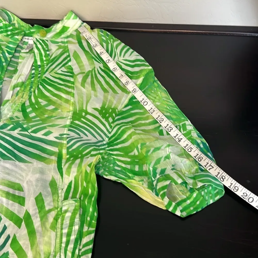 Diane von Furstenberg tunic, thin cotton beach cover, green leaves print, sz 10 - Image 5