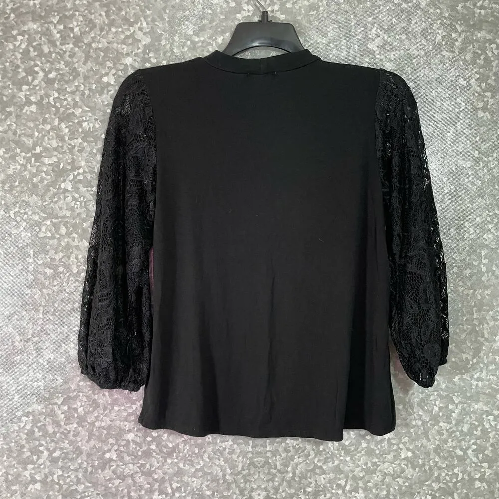 Kim & Cami Women's Black Lace Yoke Boho Goth Blouse - Image 6