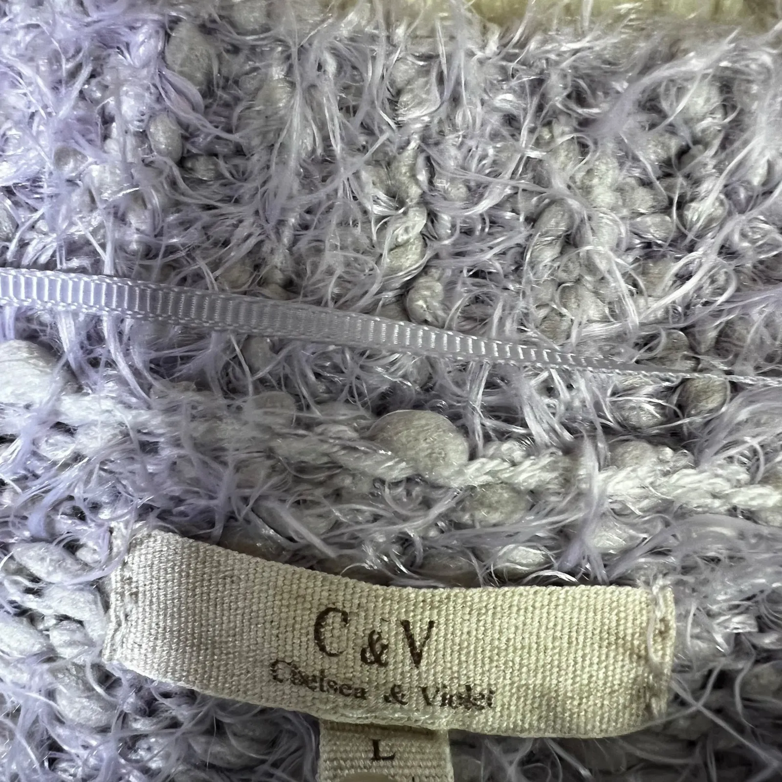 C&V Fuzzy Knit Sweater Womens L Pastel Purple Cozy Textured Y2K - Image 4