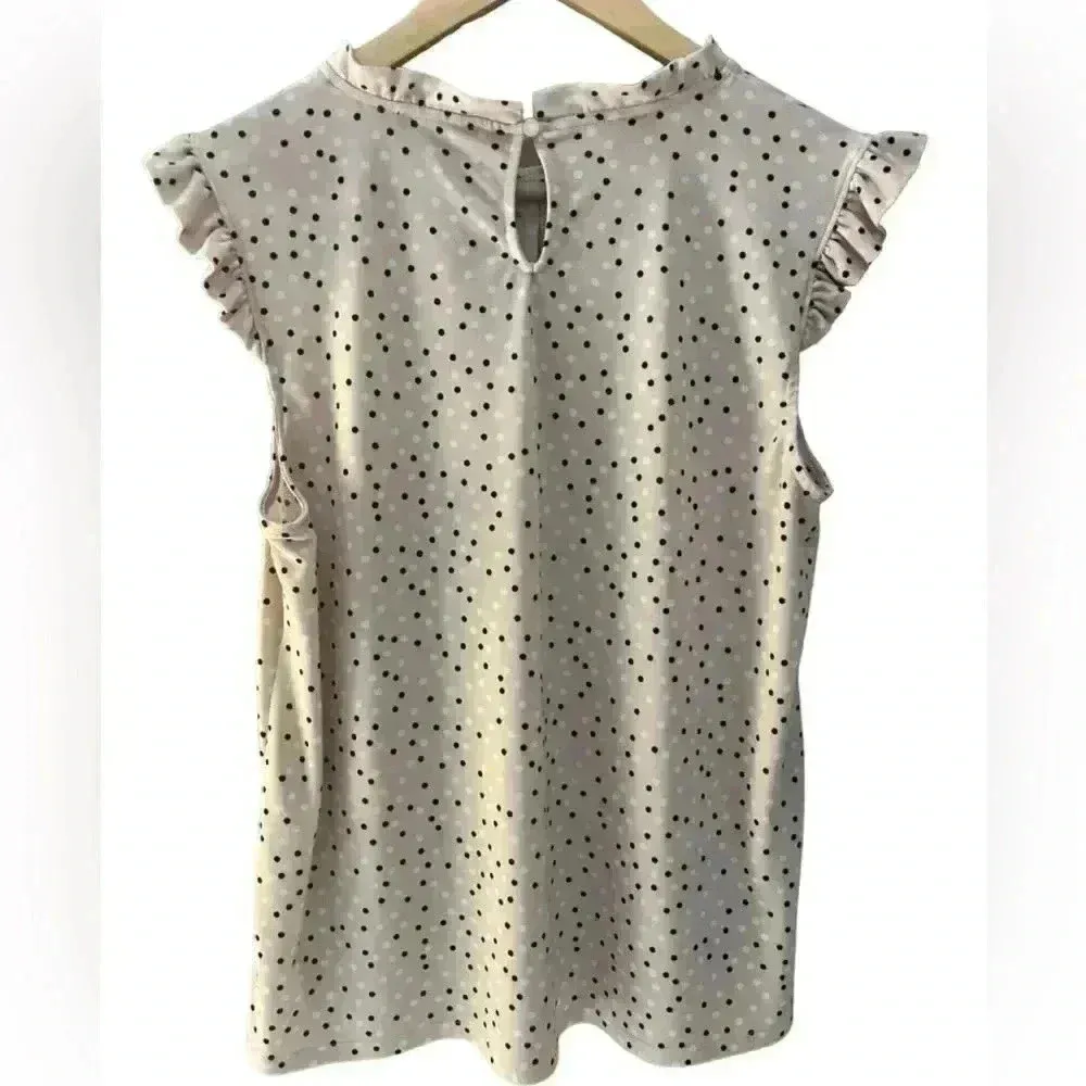 Adrianna Papell Sleeveless Polka Dot Blouse Pink Beige Large - Image 2