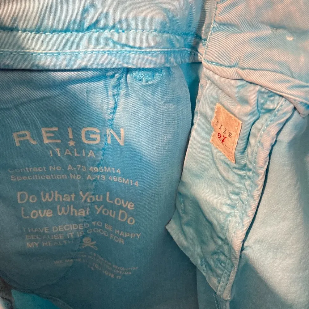 Reign Italia women's 27 low waist distressed worn look SUMMER chino pants 31x25 Blue - Image 6