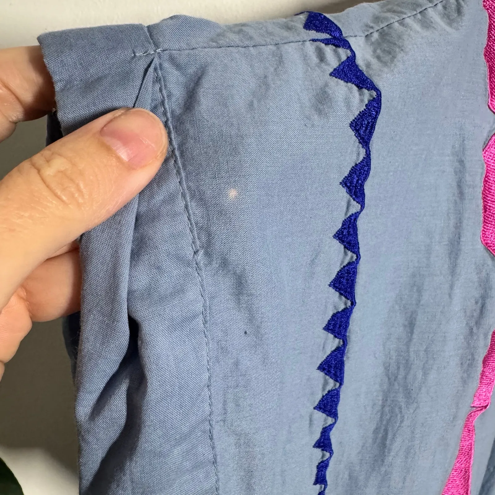 Briton Court Dress Women Blue Embroidery Preppy Cottage Modest Teacher Artsy Size L - Image 7